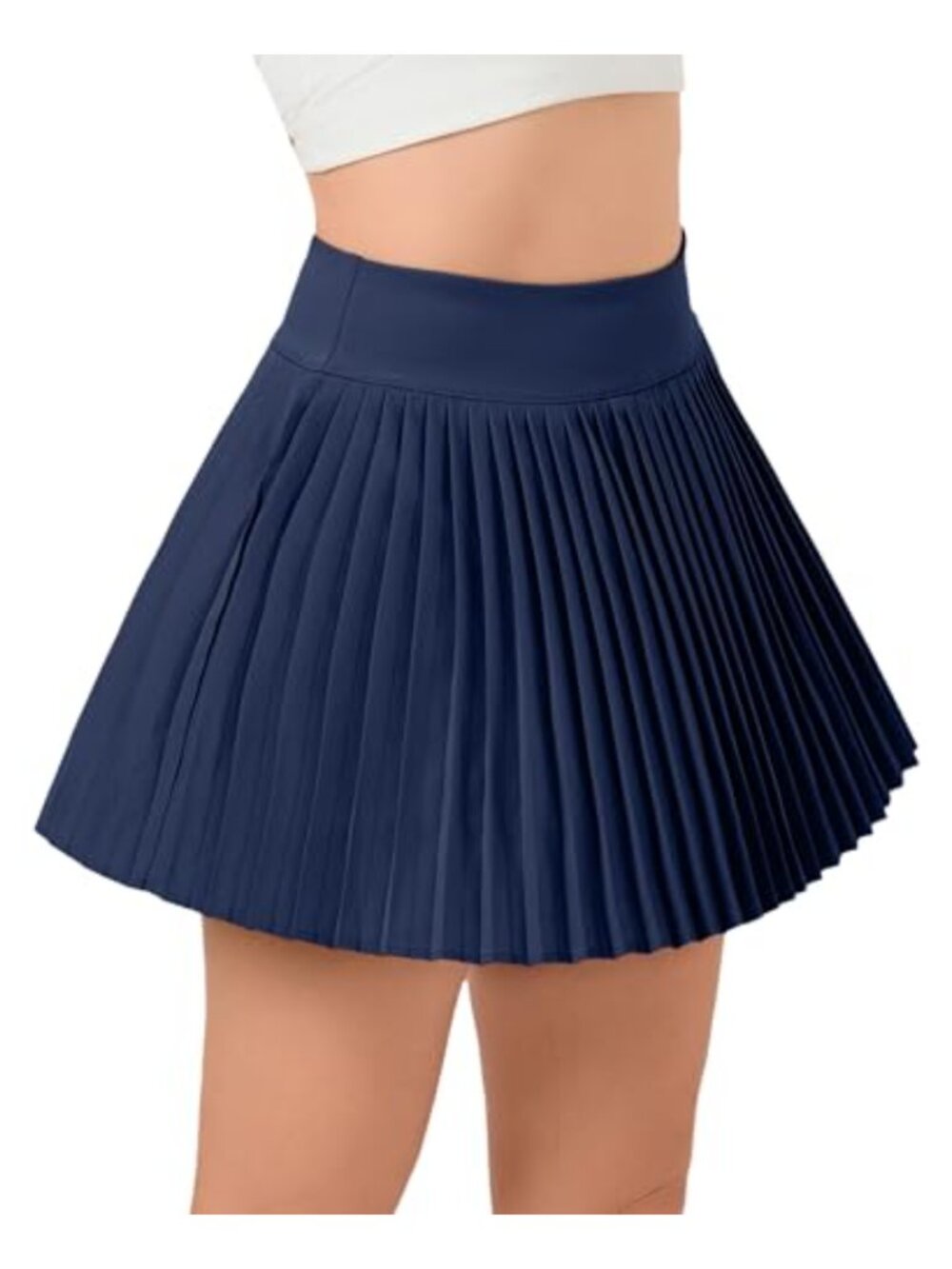 Pleated Mini Skort with Built-in Shorts Pockets High Waisted Nylon Spandex